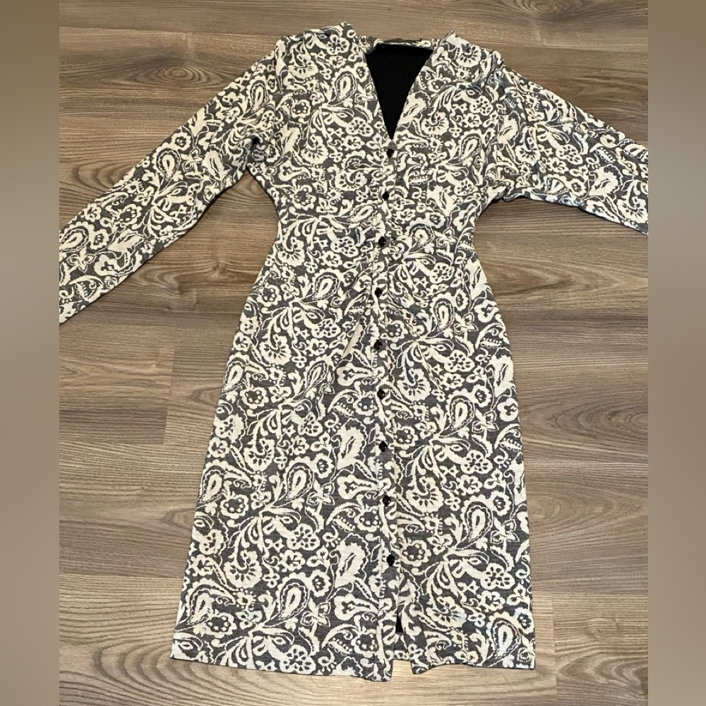 Vintage Regina Kravitz Button Down Fitted Gray Cream Dress Womens size 6 ILGWU